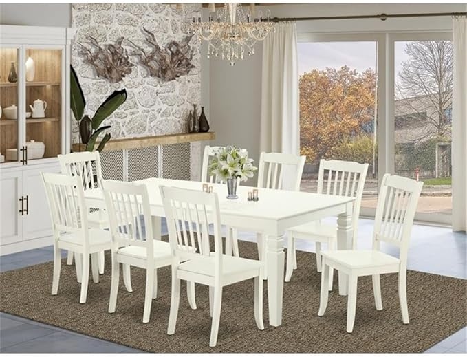 East West Furniture LGDA9-LWH-W 9 Piece Dining Room Table Set Includes a - Image 2