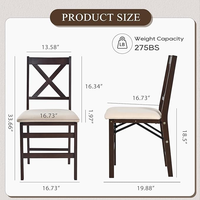 COLAMY Folding Dining Chairs Set of 2 – Beige Upholstered Wooden Dining Room - Image 8