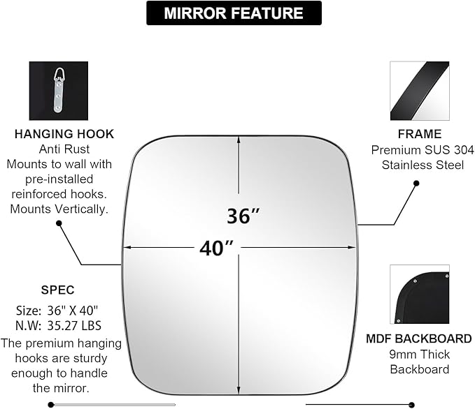 ANDY STAR Chrome Oblong Mirror, 36x40 Inch Polished Chrome Oval Mirror - Image 3