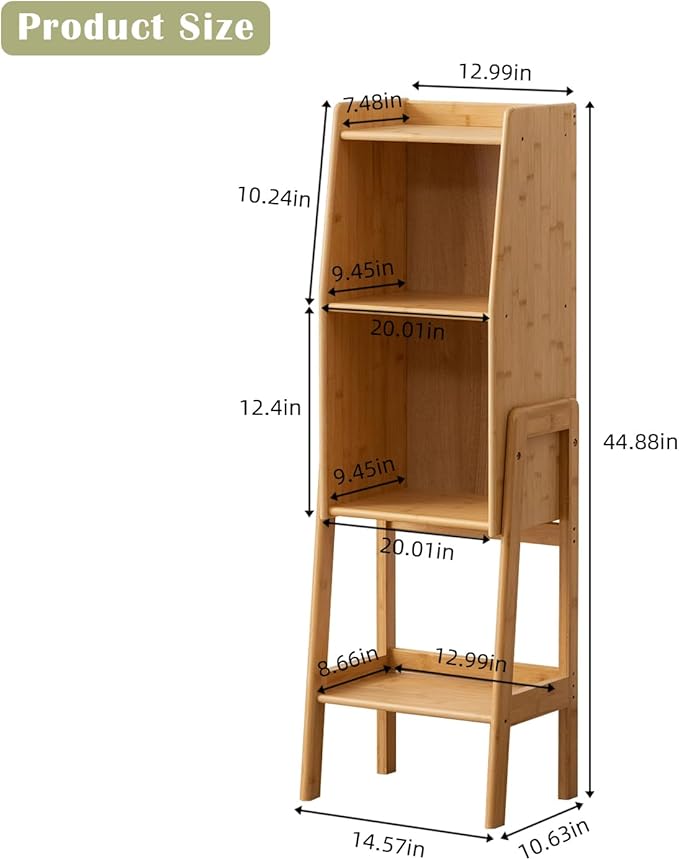 3 Tier Bamboo Bookcase, Classical Modern Bookshelf, Dispaly Shelves, Bamboo - Image 3