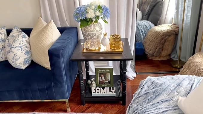 DWVO Farmhouse Square Coffee Table Set of 2, Antique Accent Side Table - Image 5