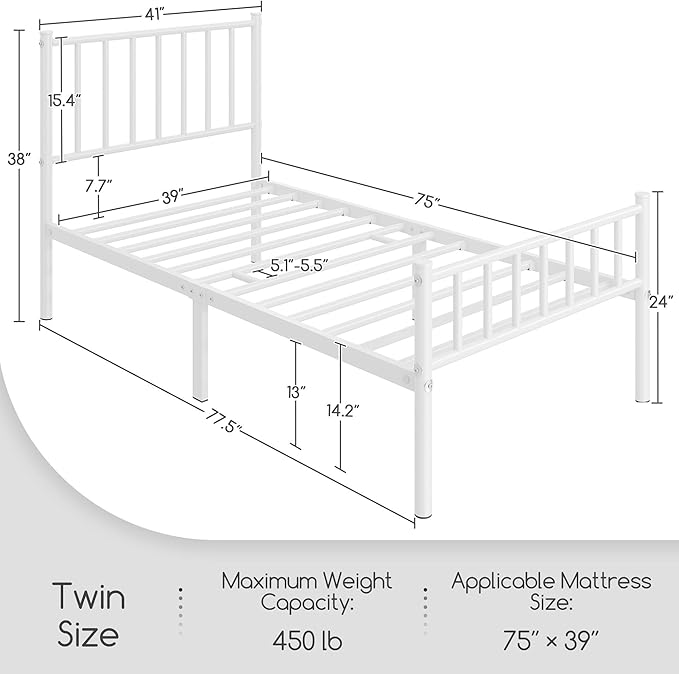 Yaheetech Twin Size Bed Frame Metal Platform Mattress Foundation - Image 2