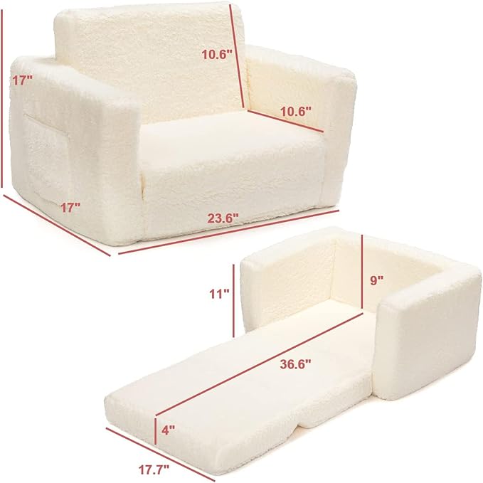 ALIMORDEN 2-in-1 Flip Out Cuddly Sherpa Kids Couch, Convertible Sofa to Lounger - Image 3