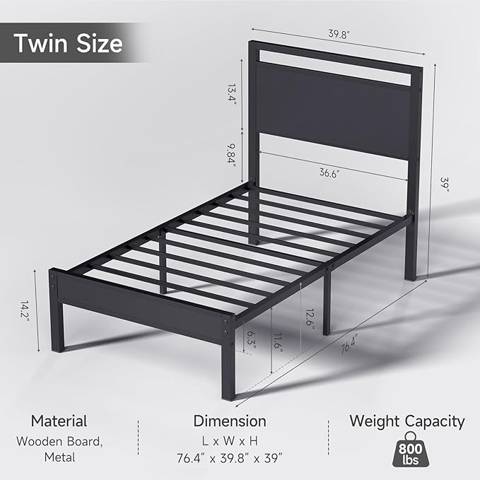 Z-hom Upgraded Twin Bed Frames, Heavy Duty Metal Sturdy Bed Frame Twin Size - Image 2