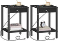 HOOBRO Side Table with Charging Station, Nightstand with 2-Tier Storage Shelf by HOOBRO