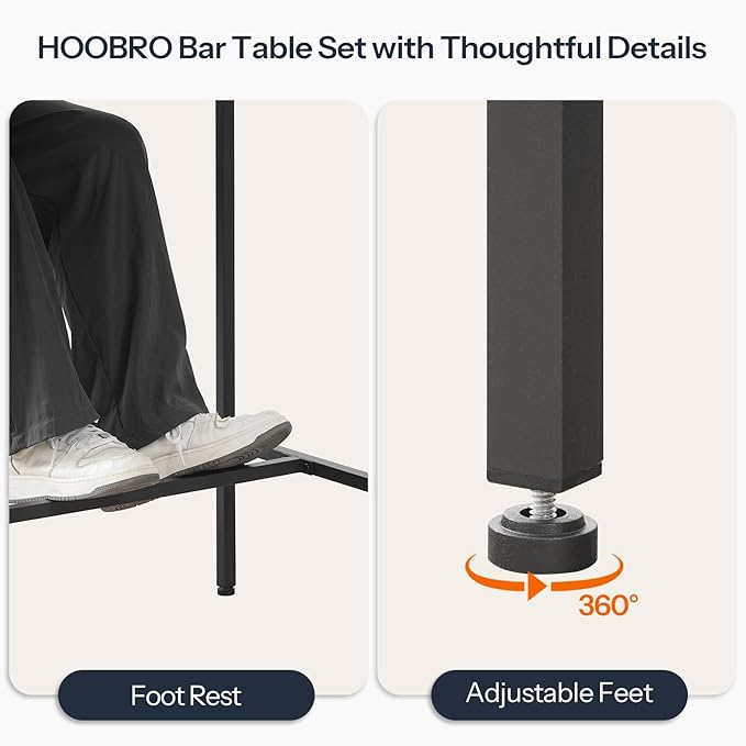 HOOBRO 3-Piece Bar Table and Chairs Set, 39.4" Pub Table, High Top Bar Table - Image 7