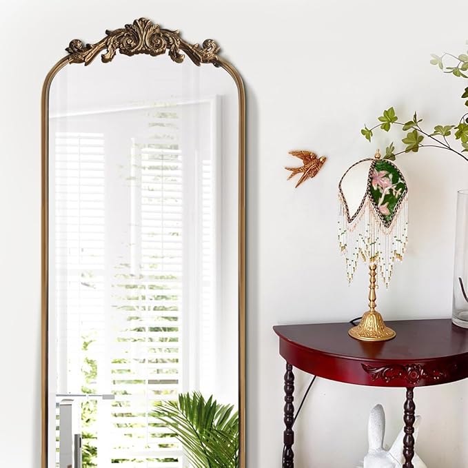 WAMIRRO Ornate Gold Mirror, Vintage Arched Antique Floor Mirrors by WAMIRRO