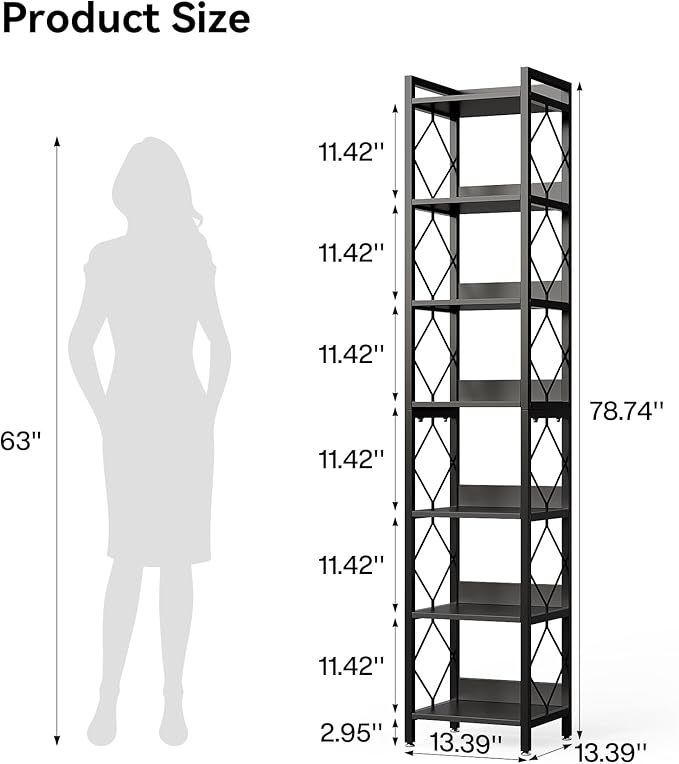 LITTLE TREE Book Shelf Set of 2, 7-Tier Tall Bookcase, Wooden Display Shelves - Image 3