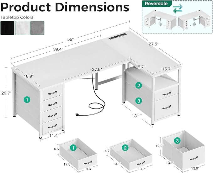 Coleshome L Shaped Computer Desk - Image 3