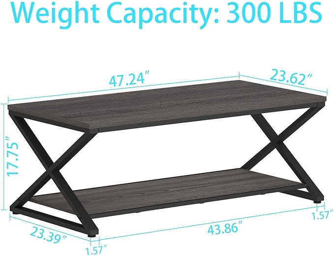 HSH Gray Coffee Table for Living Room, Minimalist Rectangle Center Table - Image 2