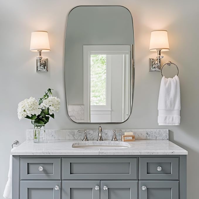 ANDY STAR Brushed Nickel Mirror, 30x48’’ Brushed Nickel Bathroom Oval Mirror by ANDYSTAR