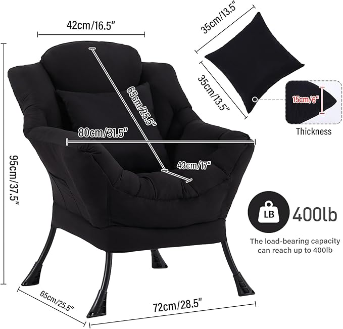 Lazy Chair with Pillow for Living Room, Modern Lounge Accent Chair with Armrests - Image 2