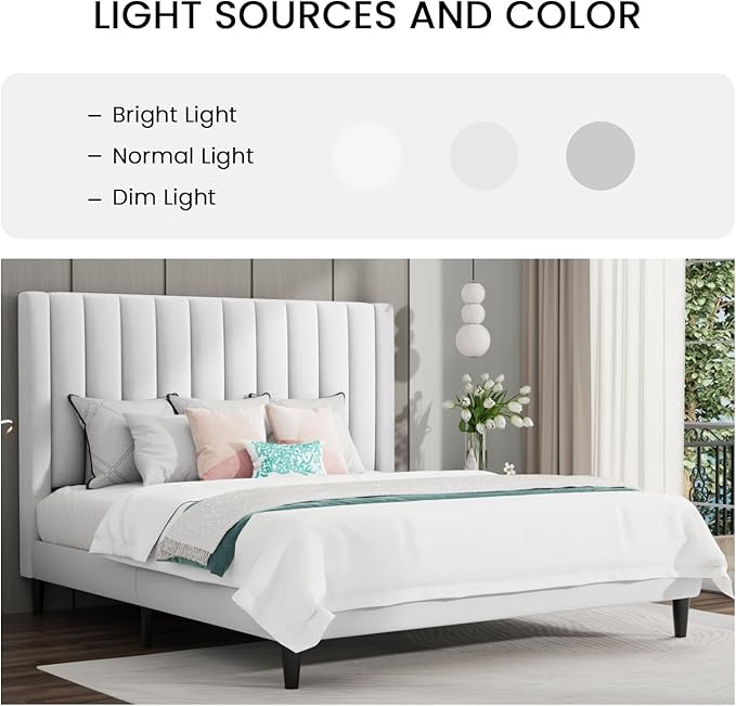 SHA CERLIN Queen Bed Frame/Velvet Upholstered Platform Bed Frame - Image 4