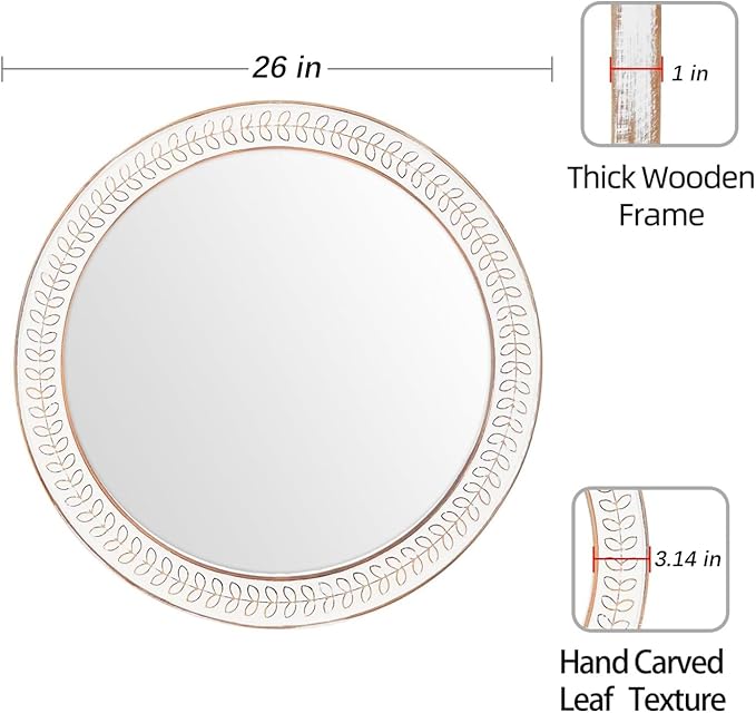 26 inch Round Mirrors for Wall Wood Circle Mirror - Image 4