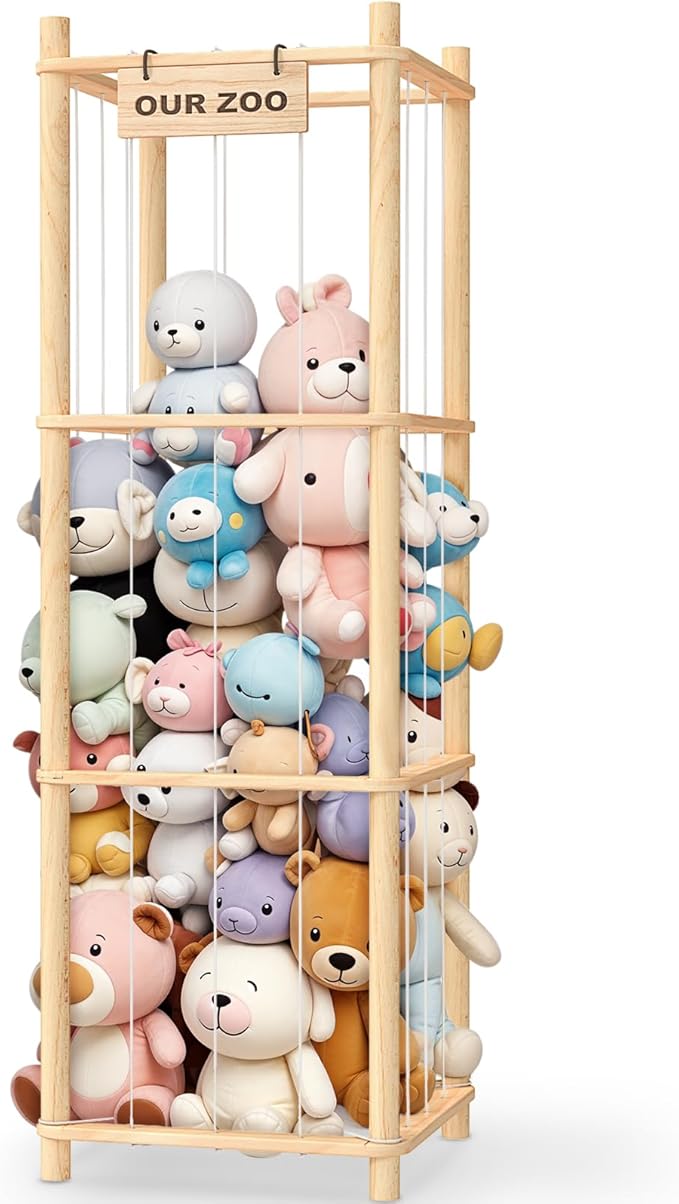 Stuffed Animal Storage & Organizer, Wooden Cute Zoo Toy Holder by CraftingNatureandComforts