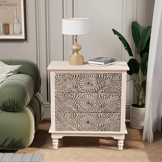 COSIEST 3 Drawers Accent Dresser, Vintage Small Accent Chest - Image 3
