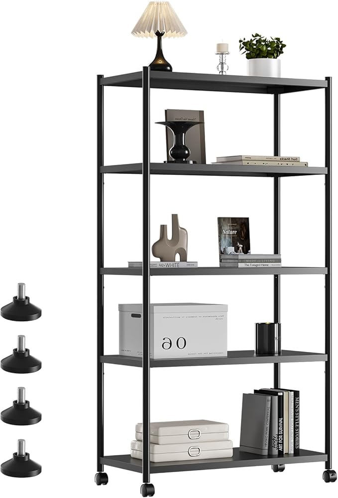 ZZL 5 Tier Large Bookshelf 31.49" Width, Tall Book Shelf Storage and by ZZLZoneZestLifeforU