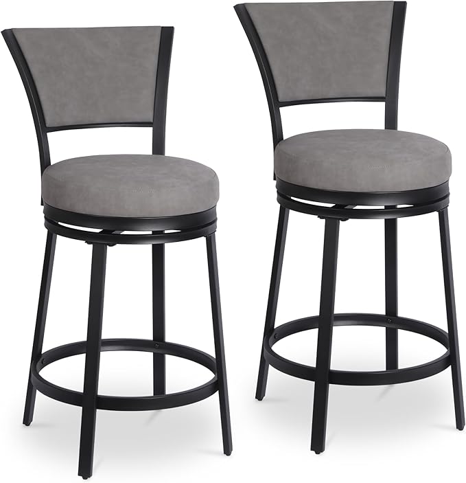 Bar Stools Set of 2, 25 Inch Metal Counter Height Bar Chairs, Modern Faux by FLYZC
