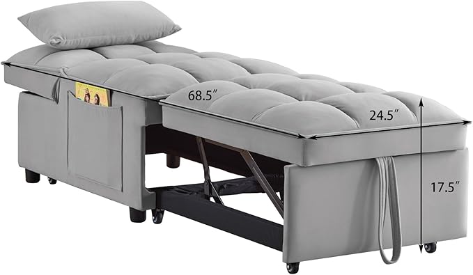 KEIKI Velvet Single Convertible Sleeper Chair Sofa Bed - Image 3