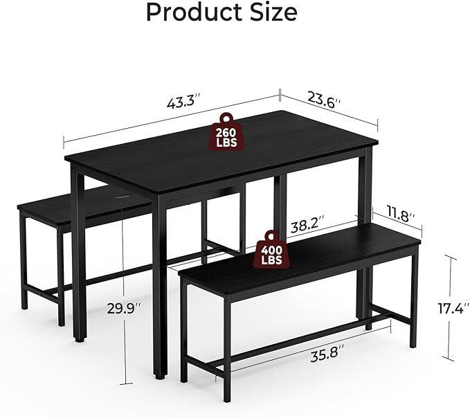 Tatub Dining Table Set for 4, 3-Piece Kitchen Table - Image 7