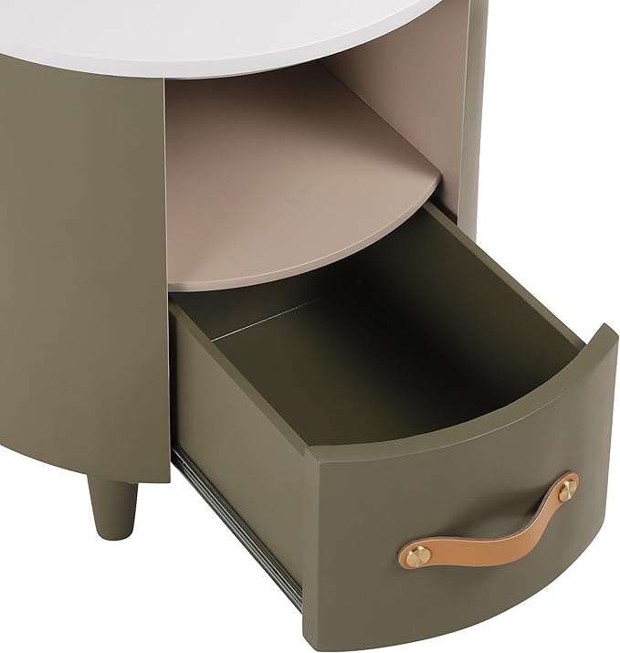 Merax Round Nightstand with Storage Drawer, MDF Contemporary Modern Bedside - Image 9