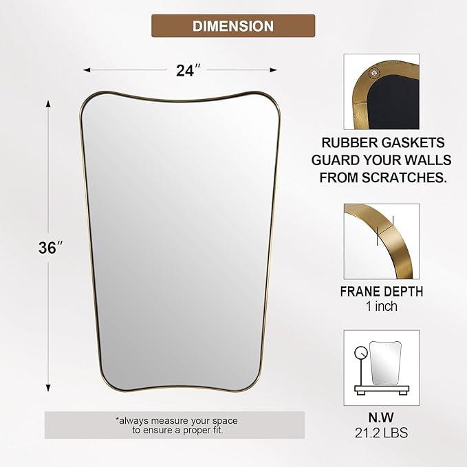 ANDY STAR Gold Mirror, 24x36 Irregular Wall Mirror, Brass Mirrors - Image 2