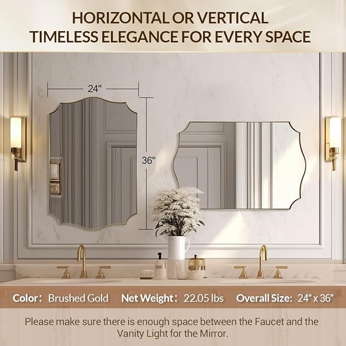 Gold Bathroom Mirror, Irregular Wall Mirror, Asymmetrical Mirror - Image 2