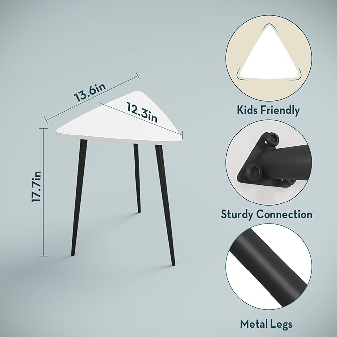 SAYGOER White Side Table Small Triangle End Tables Modern Narrow Sofa Table - Image 3