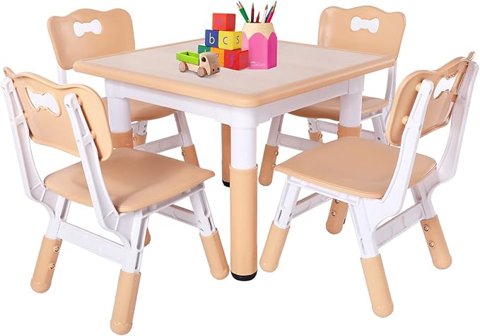FUNLIO Kids Table and 4 Chairs Set, Height Adjustable Toddler Table and Chair by FUNLIO