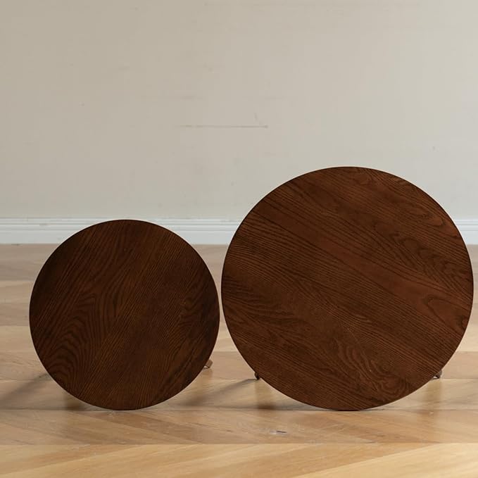 100% Solid Oak Wood Coffee Table Set, Round Coffee Table Combo Side Table - Image 6