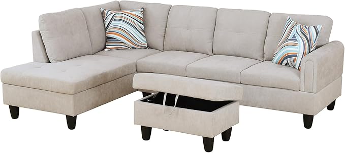 L Shaped Couch Modern Sectional Couch Upholstered Fluffy Fabric 3 Pieces Sofas - Image 3