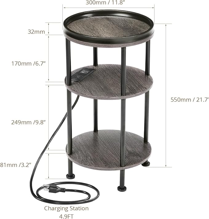 Small Round Side Table with Charging Station - Image 3