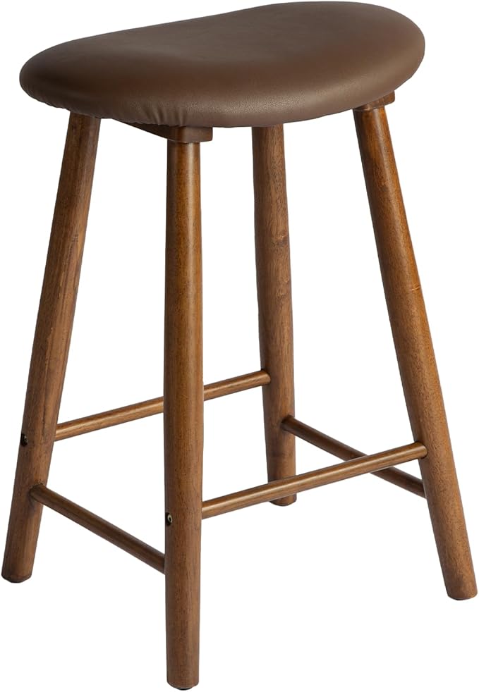 Nora 25" Upholstered Counter Stool, Solid Rubber Wood Frame, Faux Leather - Image 5
