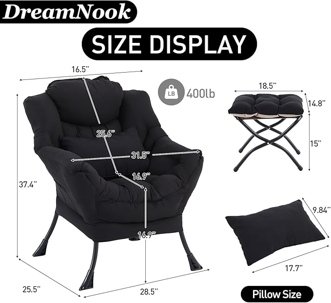 Lazy Chair with Ottoman, Modern Accent Chair with Lumbar Pillow, Comfy Chairs - Image 3