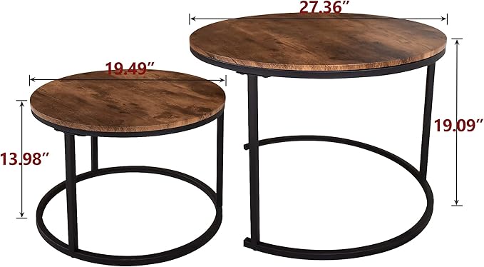 Industrial Round Coffee Table Set of 2 End Table - Image 8