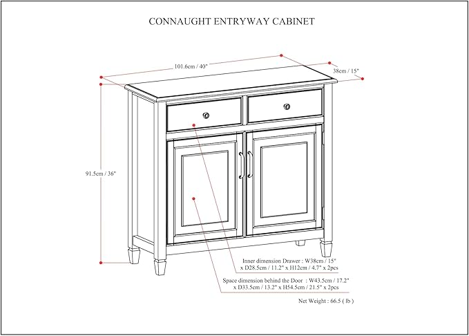 SIMPLIHOME Connaught 40-inch Wide Solid Wood Storage Cabinet in Distressed - Image 3