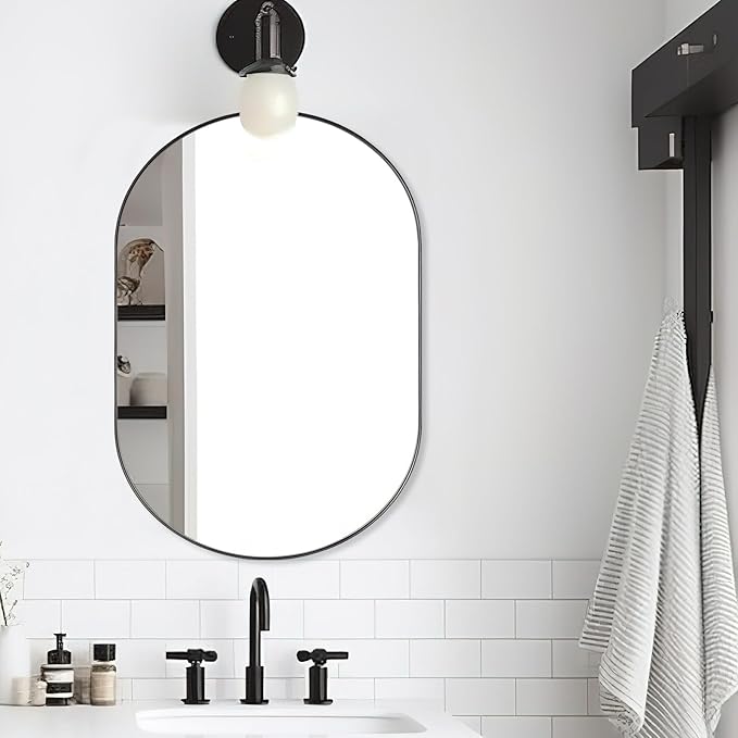 ANDY STAR Black Oval Mirror, 26x38'' Pill Shaped Mirror 1’’ Deep Metal Frame - Image 8