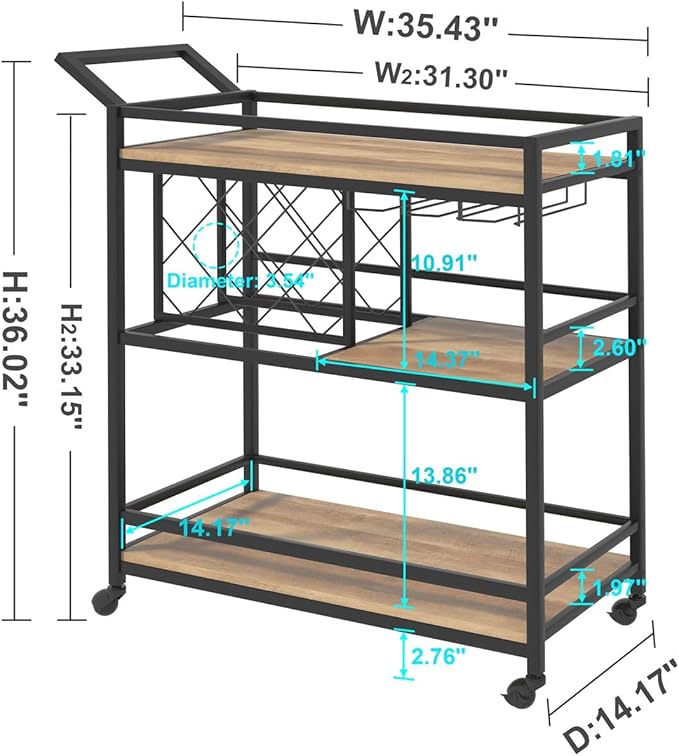 FATORRI Bar Cart for The Home, Rolling Wine Carts on Wheels - Image 6