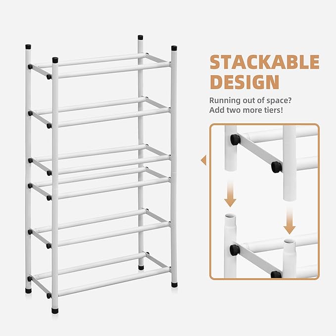 STORAGE MANIAC Expandable Shoe Rack, 12 Pairs Stackable Small Shoe Rack - Image 4
