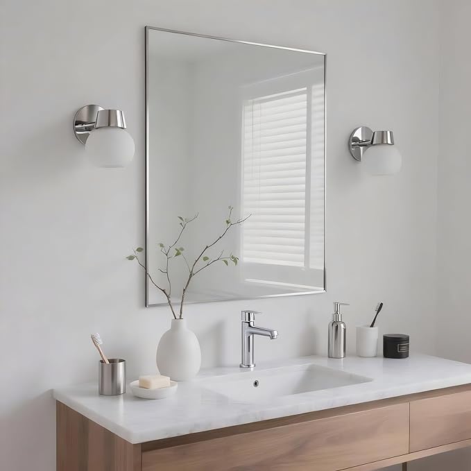 24x30 Inch Nickel Bathroom Mirror - Image 2