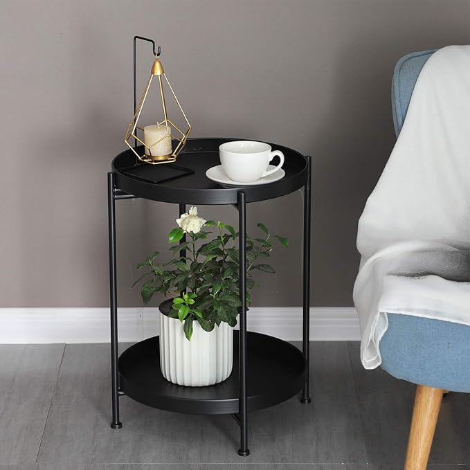 Tiita Round End Table Mental 2-Tier Side Table Nightstand/Small Iron Tables - Image 7