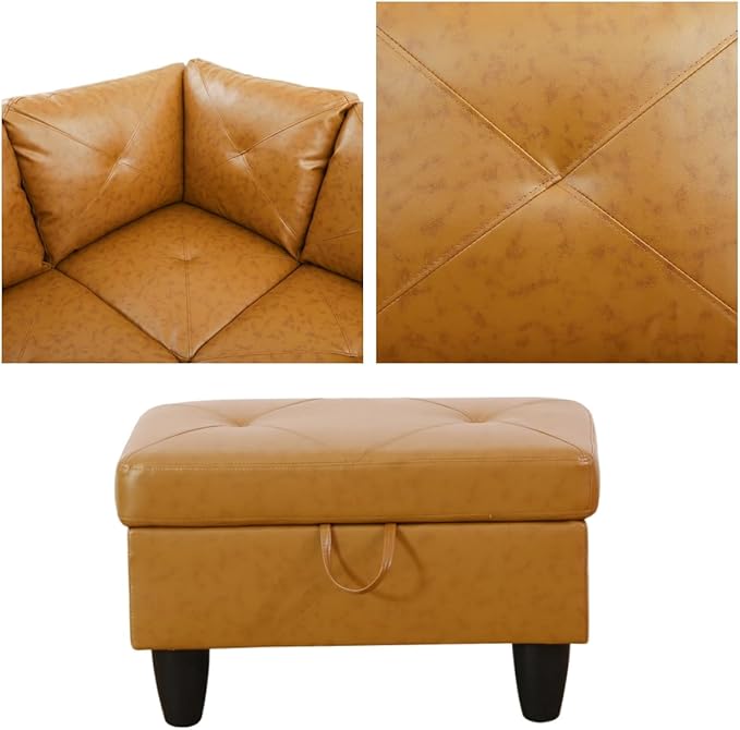 L Shaped Sectional Sofa with Ottoman, Leather Right Facing Modern Couches - Image 4