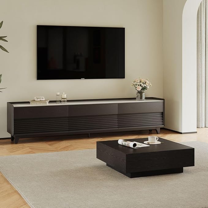 POVISON Fully-Assembled Mid Century Glossy Sintered Stone TV Stand - Image 2