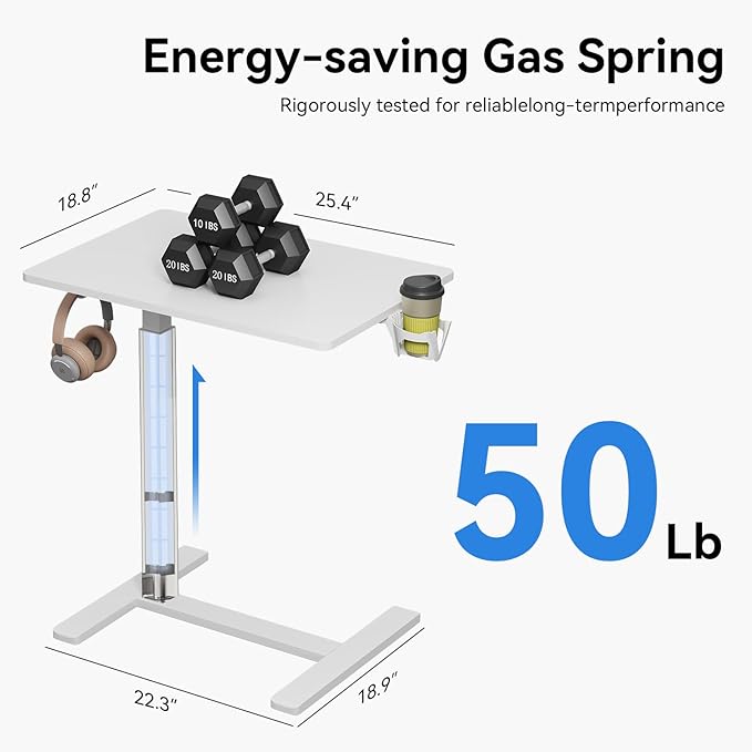 Gas Spring Adjustable Height Rolling Portable Laptop Desk, Mobile Standing Desk - Image 2
