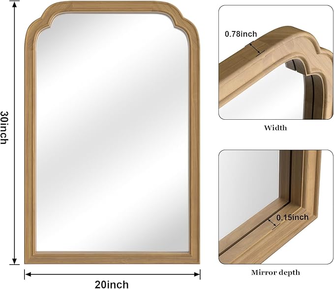 WallBeyond Wood Frame Wall Mirror Rounded Corner Arch Rectangle Mirror - Image 6