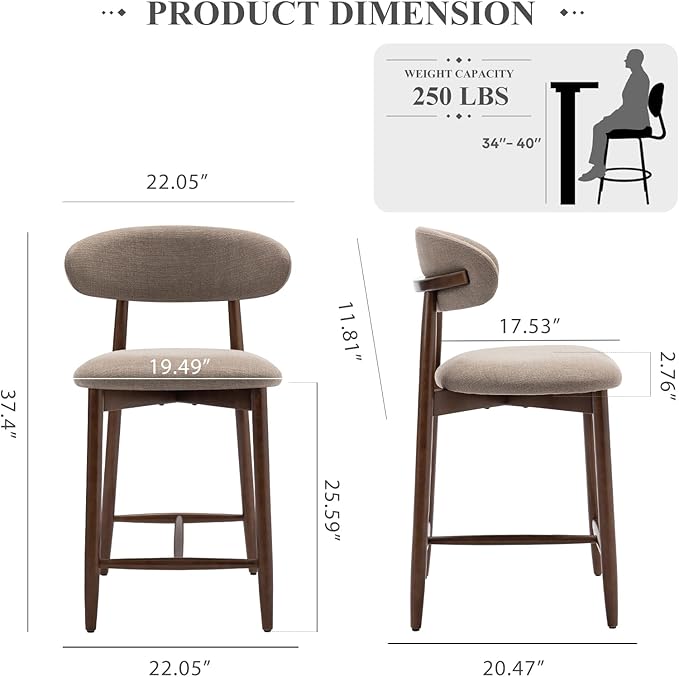 COLAMY Bar Stools Set of 2, Counter Height Barstools, Upholstered Counter Stools - Image 2