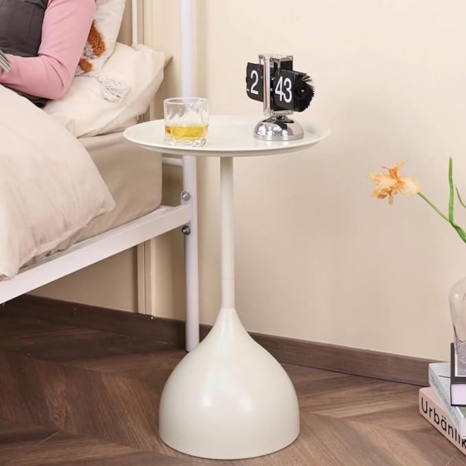 Side Table Set of 2, Small Coffee Round Bedroom End Table, Patio Metal Nesting - Image 3