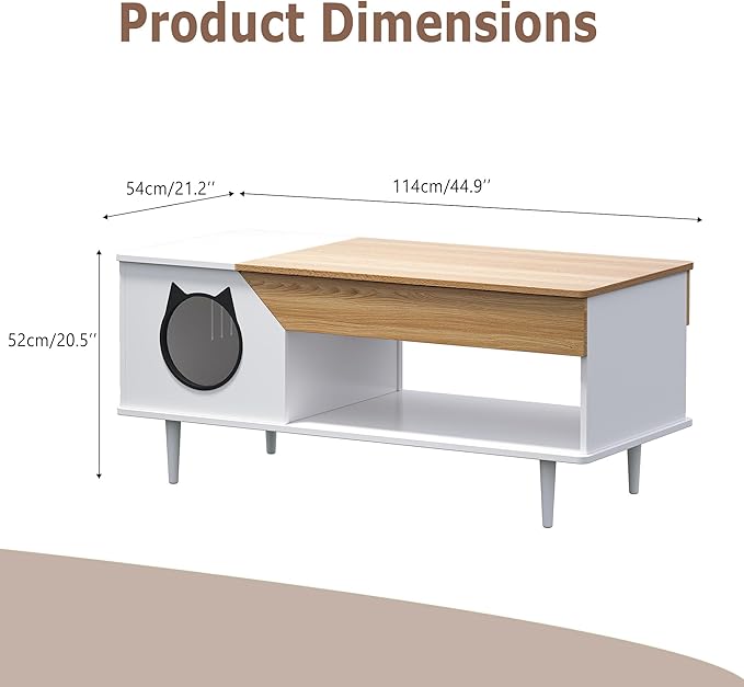 GAOMON White Coffee Table 45'' Cat Living Room Tables - Image 2