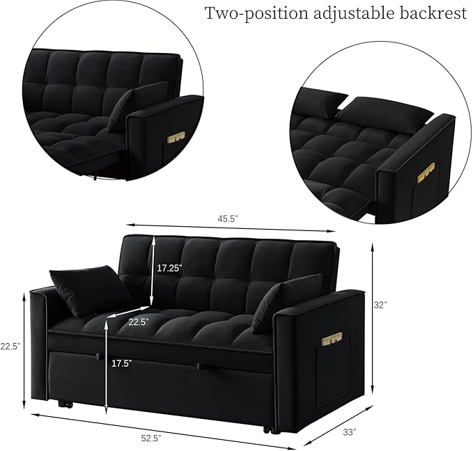 KEIKI Velvet Loveseat Convertible Sofa Bed Sleeper Chair - Image 4