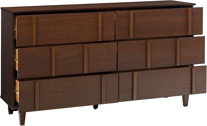 Walker Edison Contemporary Detailed 6-Drawer Solid Wood Dresser, 60 Inch - Image 4